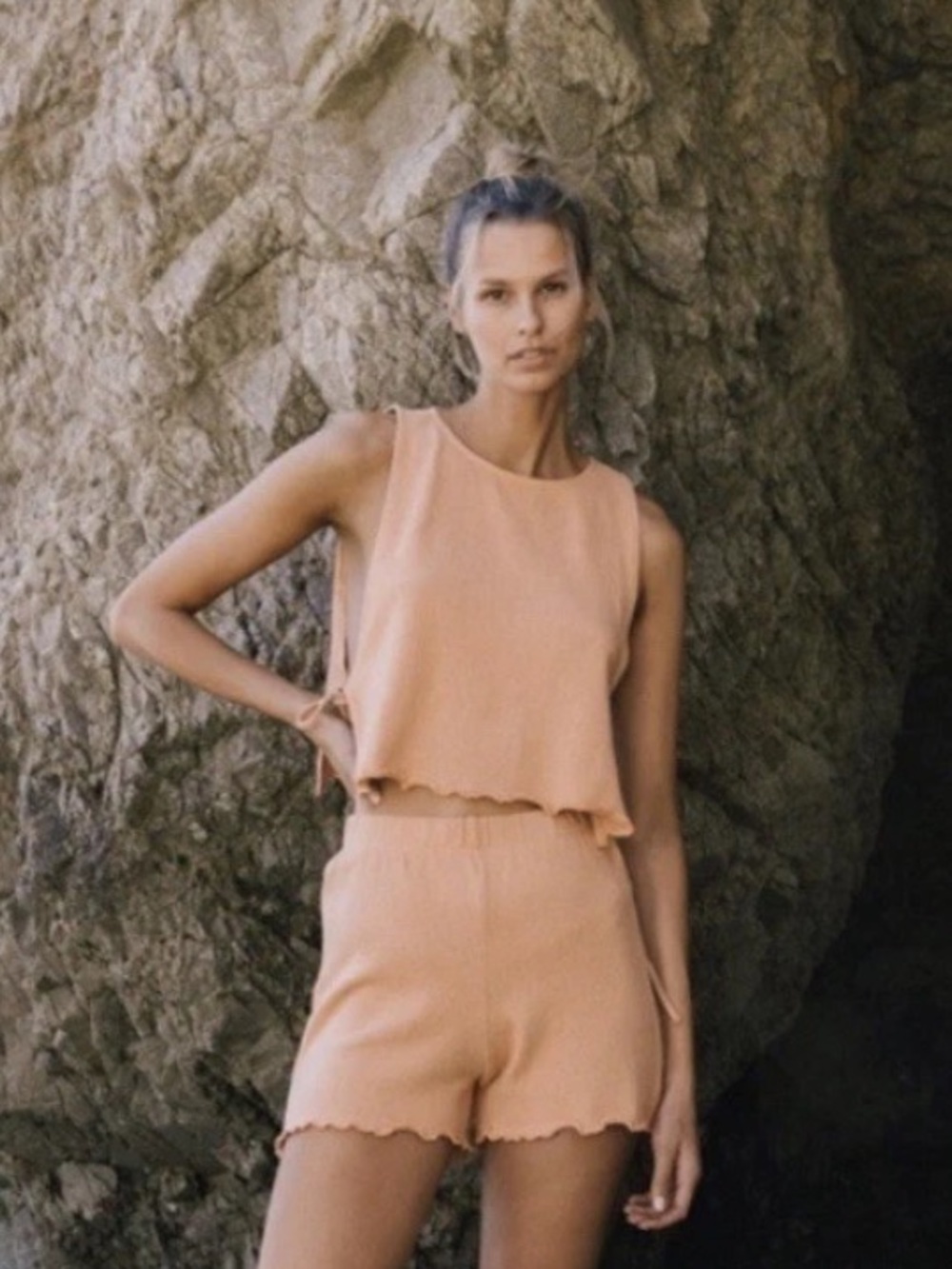 Savannah Morrow the Label Cutout Side Tie Top Light Orange Small NWT* Resort